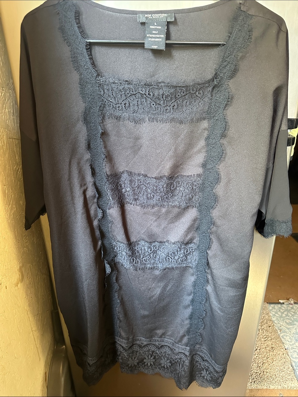 MM Couture Black Lace-Trim Chemise Top